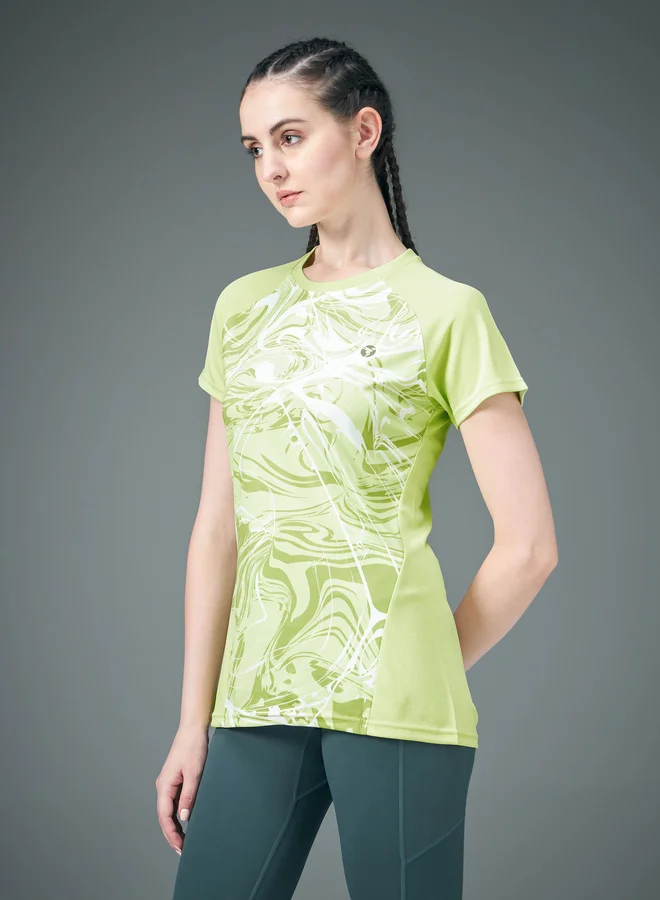 Technosport Technosport Women Green Marble Print T-Shirt