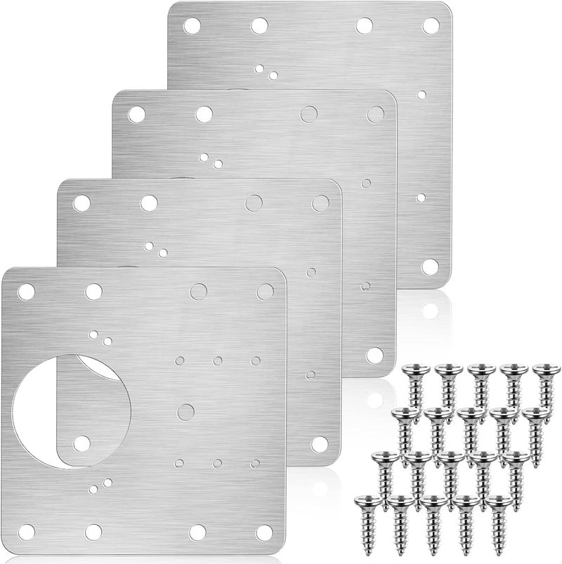 Hinge Repair Plate, Hinges Fixing Plates, Stainless Board, Kitchen Cupboard Door Brackets Kit, Plate Bracket Kit with Mounting Screw (4), Steel - Image 1
