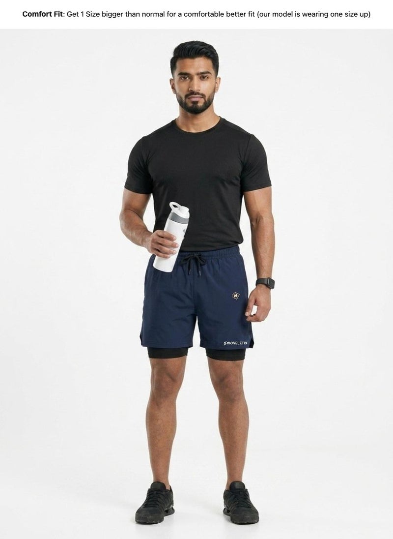 Moveletix Men's 2in1 Training Shorts Blue - Image 3