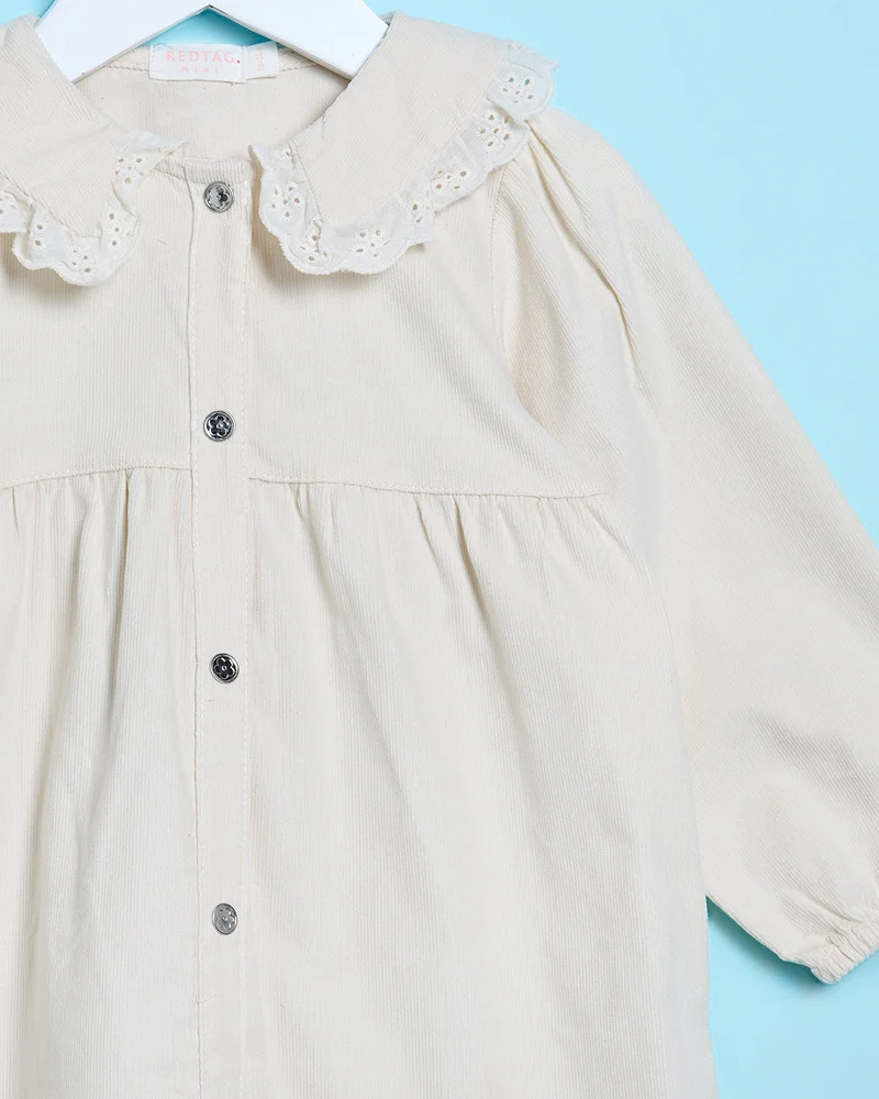 REDTAG Infant Girls Beige Corduroy Dress