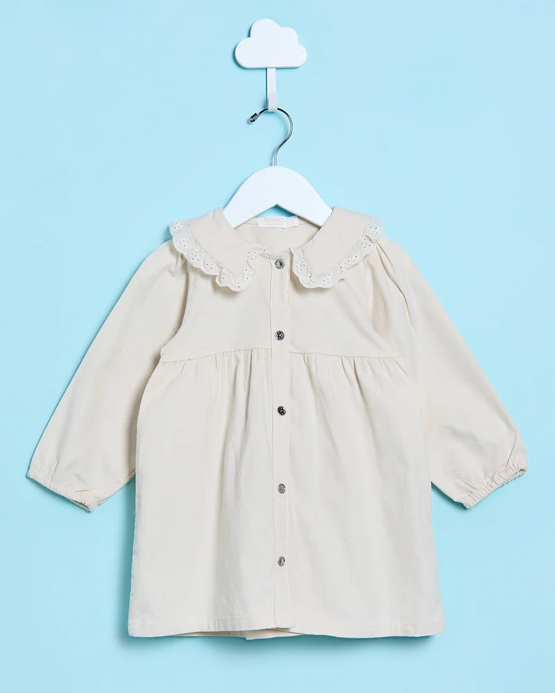 REDTAG Infant Girls Beige Corduroy Dress