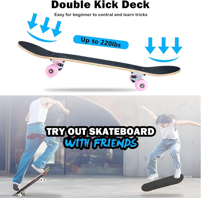 CLYCTIP Skateboard,31 x 8 Inch Complete Skateboard, 8-Layer Maple Wood Deck Double Kick Standard Skateboards for Kids, Teens, Adult, Beginner - Image 3