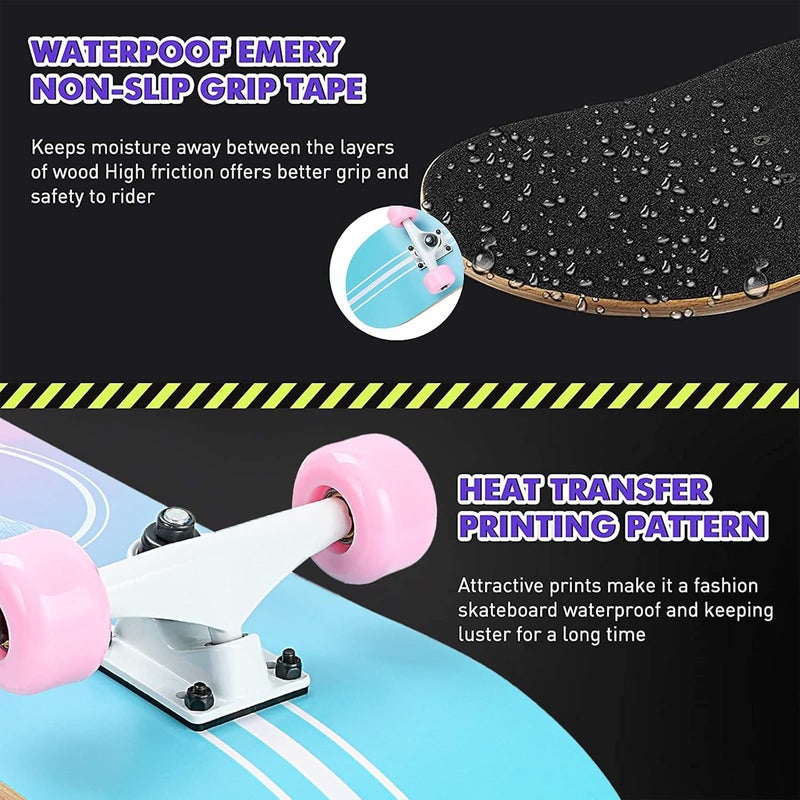 CLYCTIP Skateboard,31 x 8 Inch Complete Skateboard, 8-Layer Maple Wood Deck Double Kick Standard Skateboards for Kids, Teens, Adult, Beginner - Image 5