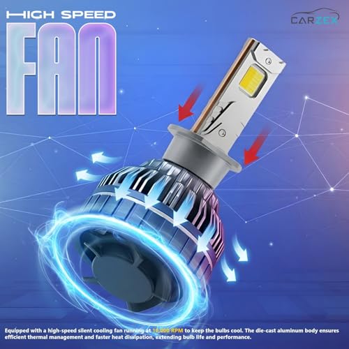 CARZEX Smart AI H1 LED High Beam Headlight Bulbs for Cars, 250W (125 Watts x 2), 18,000 Lumens Super Bright Conversion Kit for Cars, 6500K Cool White, AI App Controlled | Set of 2 | 1 Year Warranty - Image 2