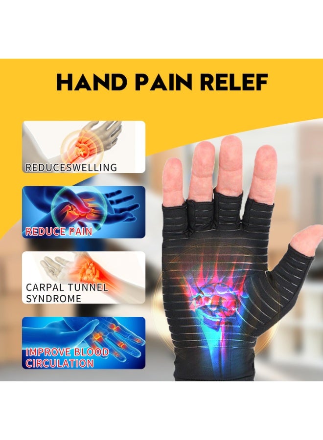 Copper Compression Gloves: Fingerless Arthritis Pain Relief for Carpal Tunnel, Rheumatoid & Tendonitis - Men & Women（XL) - Image 3