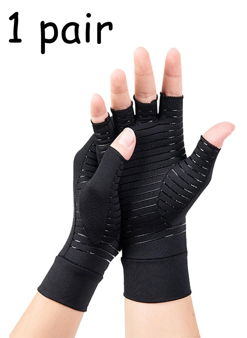 Copper Compression Gloves: Fingerless Arthritis Pain Relief for Carpal Tunnel, Rheumatoid & Tendonitis - Men & Women（XL) - Image 1