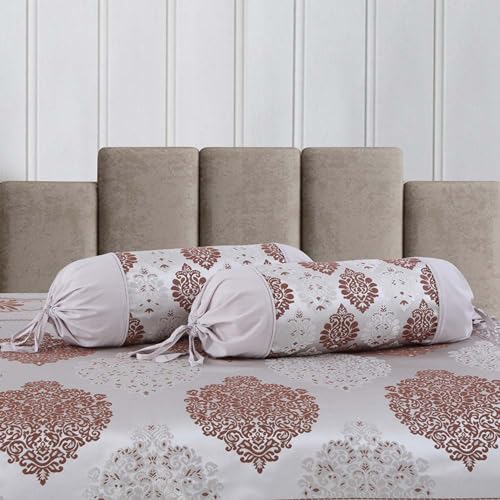 Victor Poly Cotton Styria Satin Diwan Set 8 Pcs (1 Bedcover - 60"x90", 2 Bolsters - 16" x 32" & 5 Cushion Covers - 16" x 16") Damask Geometrical Pattern, Exclusive for Wedding, Pink - Image 3