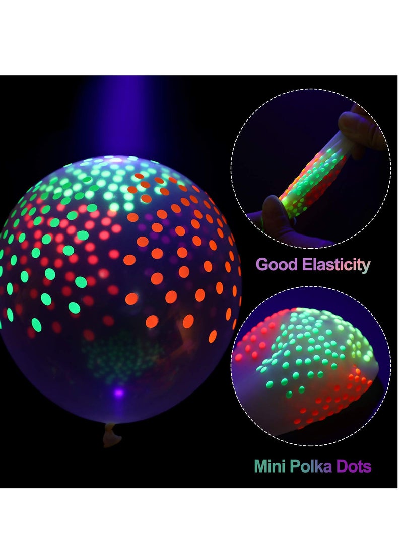 KASTWAVE 50 Pieces Neon Glowing Balloons, Polka Dot Transparent Fluorescent Balloons Candy-colored Polka Dots Wedding Party Decorations Glow in the Dark Birthday Arch Theme Supplies (12 Inch) - Image 4