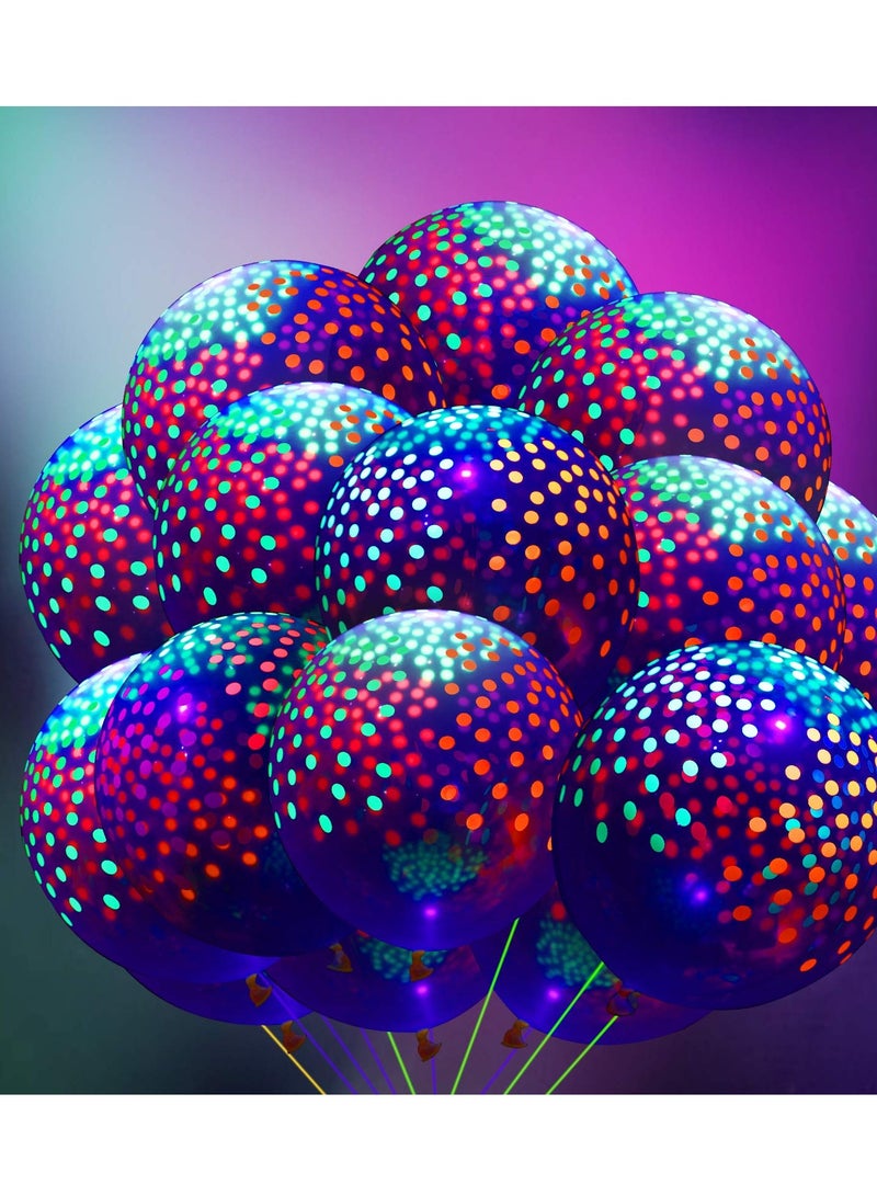 KASTWAVE 50 Pieces Neon Glowing Balloons, Polka Dot Transparent Fluorescent Balloons Candy-colored Polka Dots Wedding Party Decorations Glow in the Dark Birthday Arch Theme Supplies (12 Inch) - Image 3