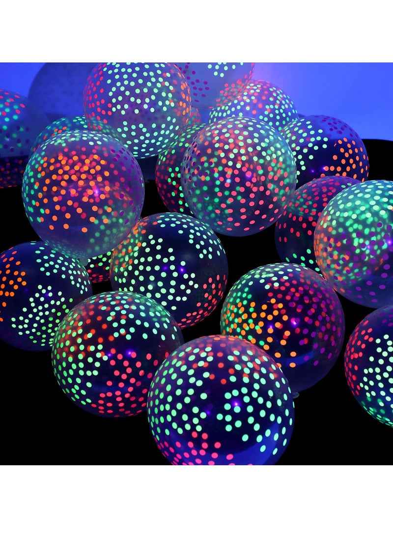 KASTWAVE 50 Pieces Neon Glowing Balloons, Polka Dot Transparent Fluorescent Balloons Candy-colored Polka Dots Wedding Party Decorations Glow in the Dark Birthday Arch Theme Supplies (12 Inch) - Image 1