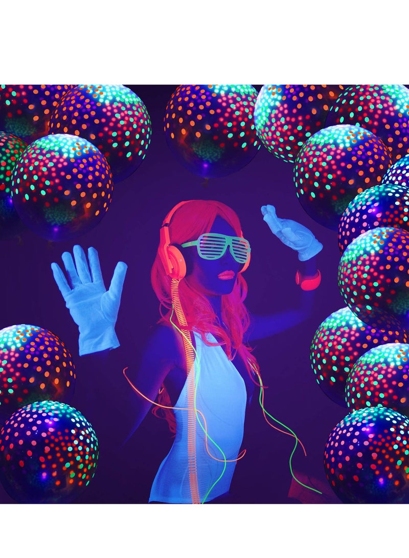 KASTWAVE 50 Pieces Neon Glowing Balloons, Polka Dot Transparent Fluorescent Balloons Candy-colored Polka Dots Wedding Party Decorations Glow in the Dark Birthday Arch Theme Supplies (12 Inch) - Image 2