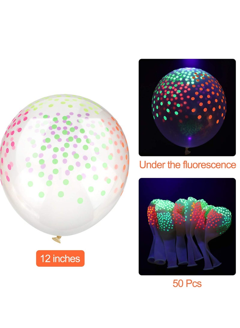 KASTWAVE 50 Pieces Neon Glowing Balloons, Polka Dot Transparent Fluorescent Balloons Candy-colored Polka Dots Wedding Party Decorations Glow in the Dark Birthday Arch Theme Supplies (12 Inch) - Image 5