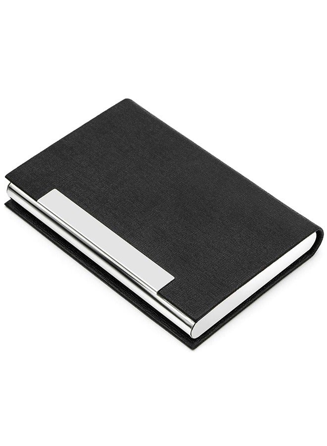 Business Card Holder, Business Card Case Professional PU Leather & Stainless Steel Multi Card Case, Metal Slim Name Card Holder, Business Card Holder Wallet Credit Card ID Case/Holder. (Black) - Image 1