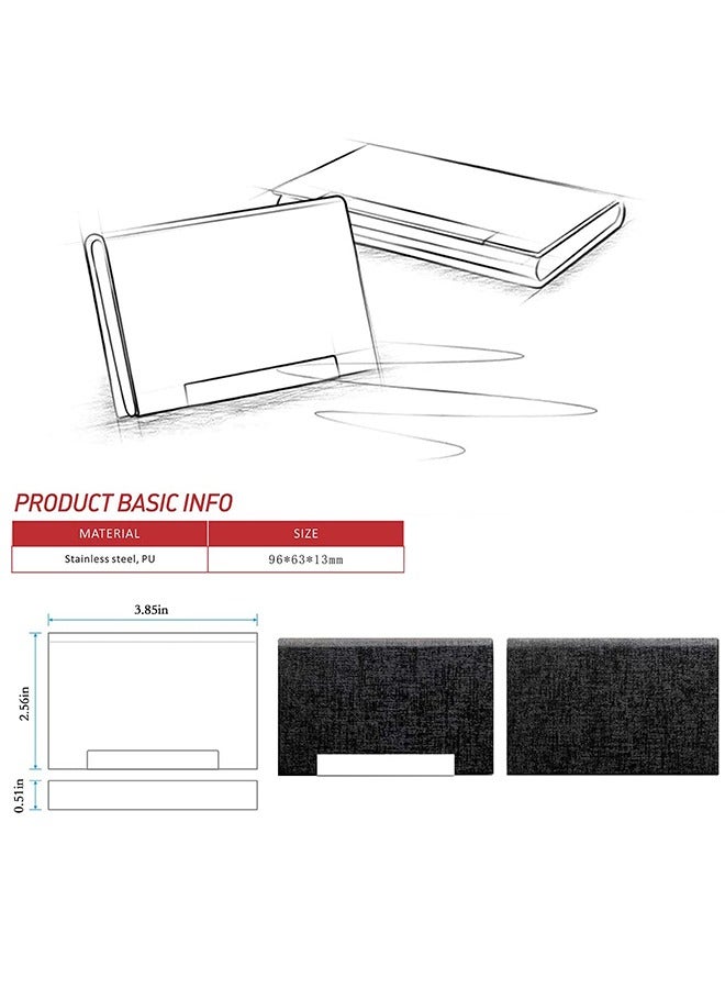 Business Card Holder, Business Card Case Professional PU Leather & Stainless Steel Multi Card Case, Metal Slim Name Card Holder, Business Card Holder Wallet Credit Card ID Case/Holder. (Black) - Image 2