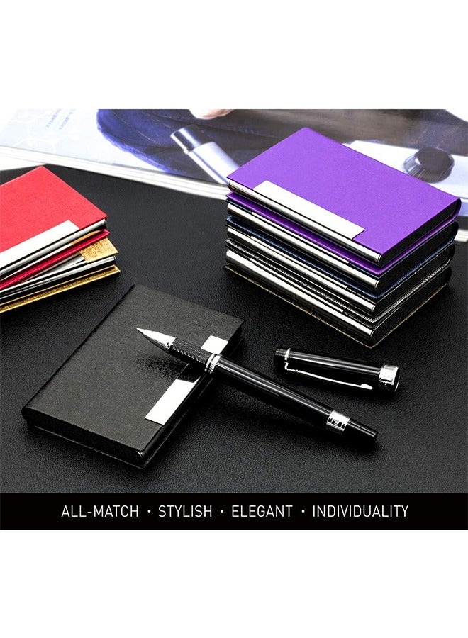 Business Card Holder, Business Card Case Professional PU Leather & Stainless Steel Multi Card Case, Metal Slim Name Card Holder, Business Card Holder Wallet Credit Card ID Case/Holder. (Black) - Image 3