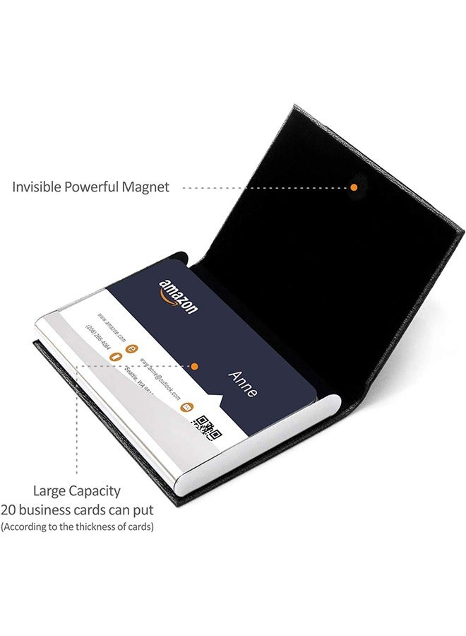 Business Card Holder, Business Card Case Professional PU Leather & Stainless Steel Multi Card Case, Metal Slim Name Card Holder, Business Card Holder Wallet Credit Card ID Case/Holder. (Black) - Image 4