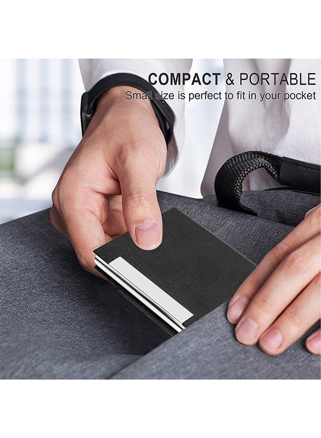 Business Card Holder, Business Card Case Professional PU Leather & Stainless Steel Multi Card Case, Metal Slim Name Card Holder, Business Card Holder Wallet Credit Card ID Case/Holder. (Black) - Image 5