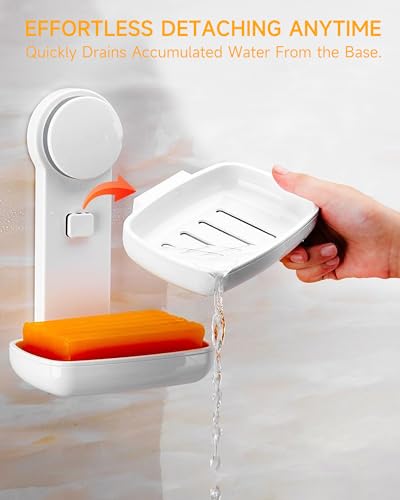 PEISAINOX Bar Soap Holder for Shower Wall, Adhesive Soap Dish NO-Drilling for Shower Bathroom Bathtub Kitchen, Wall Mount Double Tiers Drainage Soap Box Keep Soap Bars Dry (2 Tiers) - Image 3