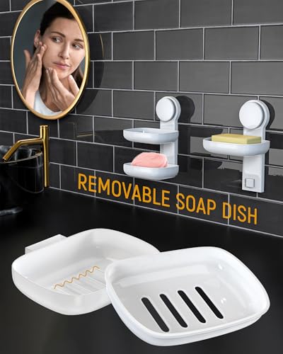 PEISAINOX Bar Soap Holder for Shower Wall, Adhesive Soap Dish NO-Drilling for Shower Bathroom Bathtub Kitchen, Wall Mount Double Tiers Drainage Soap Box Keep Soap Bars Dry (2 Tiers) - Image 5