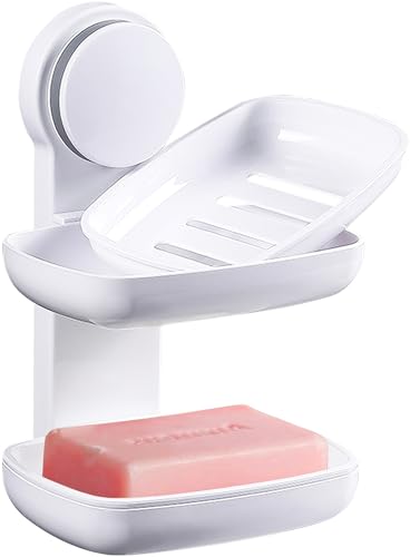 PEISAINOX Bar Soap Holder for Shower Wall, Adhesive Soap Dish NO-Drilling for Shower Bathroom Bathtub Kitchen, Wall Mount Double Tiers Drainage Soap Box Keep Soap Bars Dry (2 Tiers) - Image 1