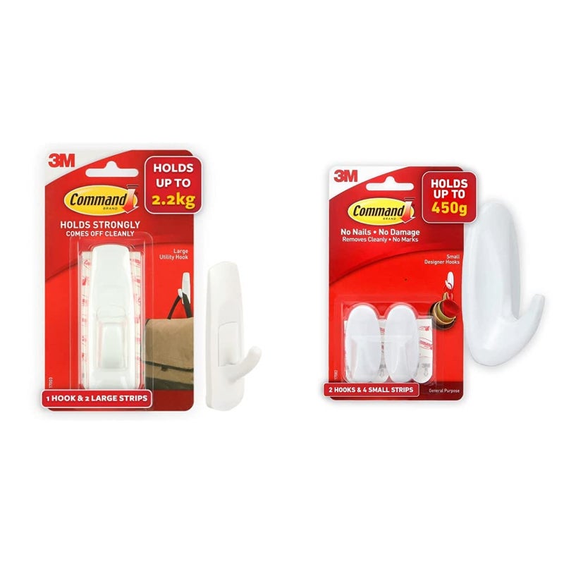 Command Command Self Adhesive Plastic Damage Free Wall Hooks 1 Large Hook and 2 Strips Holds 22kg White - Image 1
