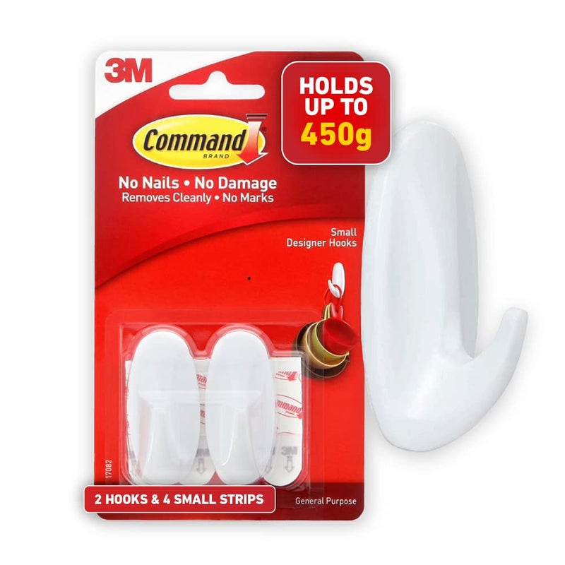 Command Command Self Adhesive Plastic Damage Free Wall Hooks 1 Large Hook and 2 Strips Holds 22kg White - Image 5