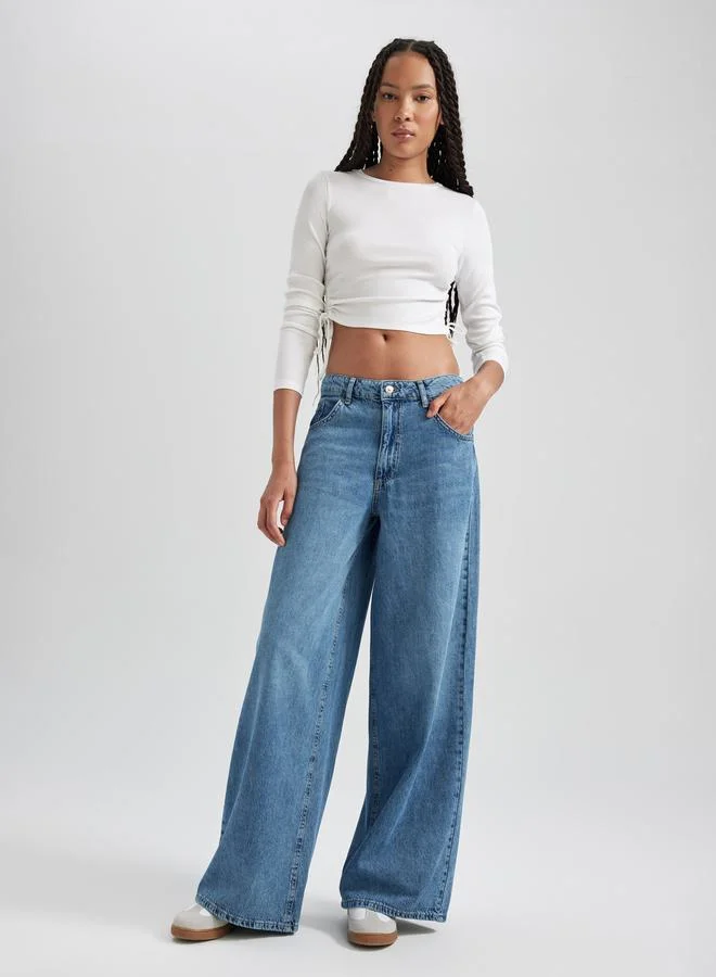 DeFacto DeFacto Side Ruched Fitted Crop T-Shirt