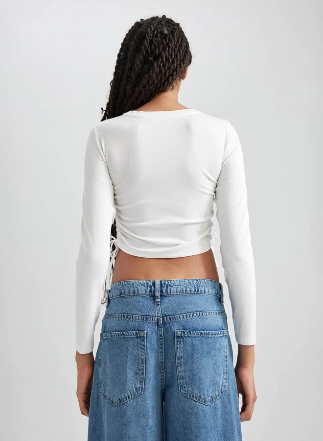 DeFacto DeFacto Side Ruched Fitted Crop T-Shirt
