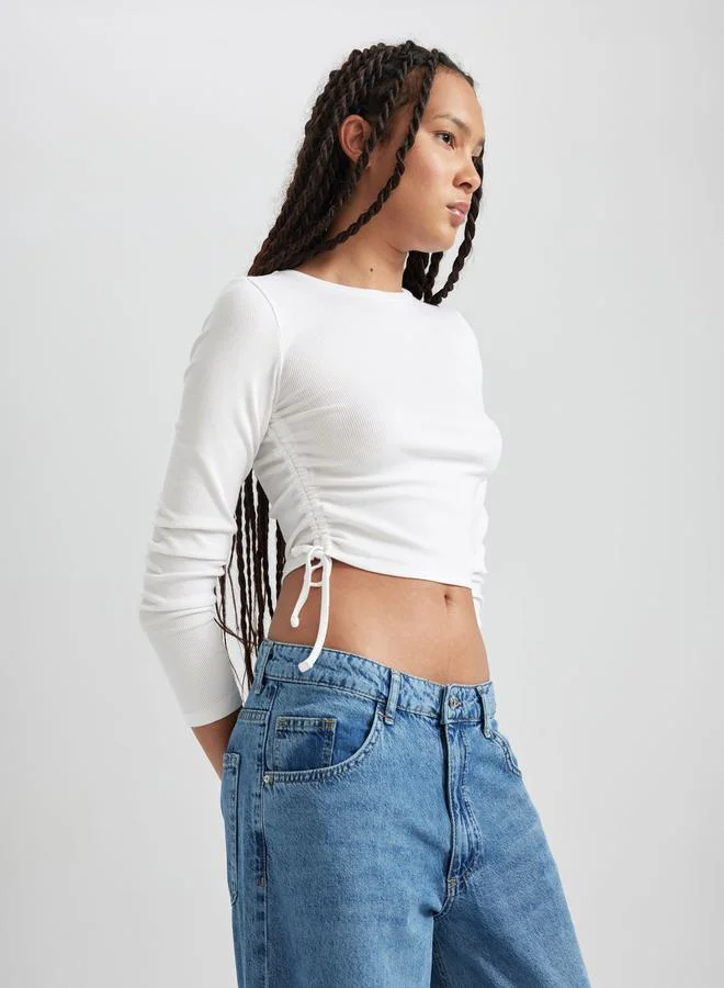 DeFacto DeFacto Side Ruched Fitted Crop T-Shirt