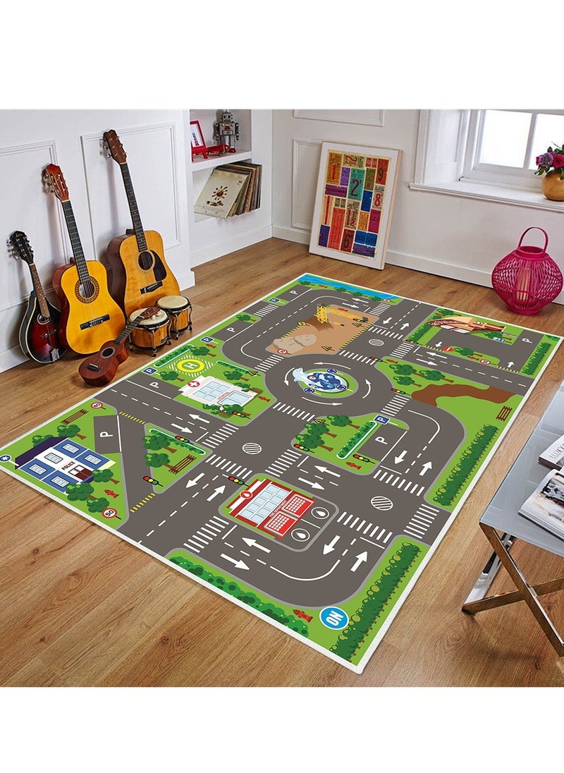 AL-WAHA AL-ZHABIA Kids Rug Educational Play Rug 160x120cm Traffic Road Kids Play Car Mat Large Learning Play Game Area Rug Kids Carpet for Playroom Living Room Nursery Room Decor  - Image 1