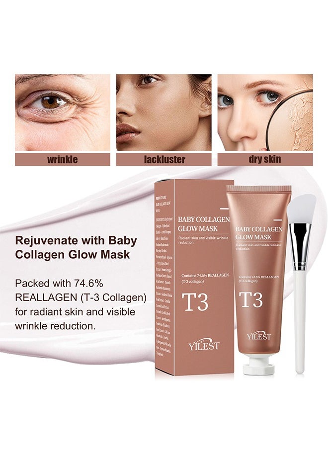YILEST - T3 Collagen Pestlo Mask, Baby Collagen Glow Mask, T3 Collagen Hydrate and Moisturize Mask, Pore Tightening Mask Anti-Wrinkle Skin Care, Collagen Wrapping Mask, Firming Skin Elasticity (70ml) - Image 1
