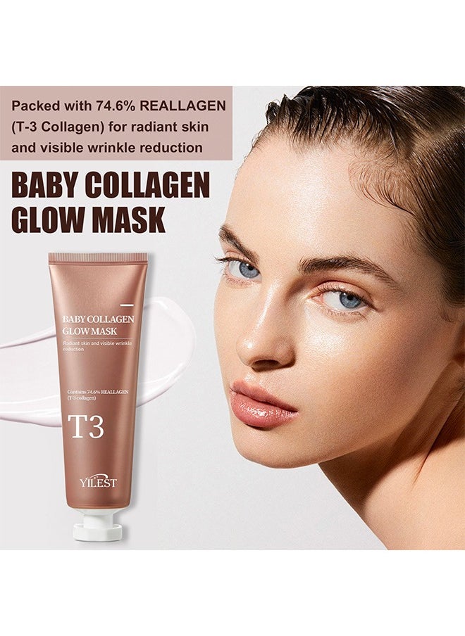 YILEST - T3 Collagen Pestlo Mask, Baby Collagen Glow Mask, T3 Collagen Hydrate and Moisturize Mask, Pore Tightening Mask Anti-Wrinkle Skin Care, Collagen Wrapping Mask, Firming Skin Elasticity (70ml) - Image 1