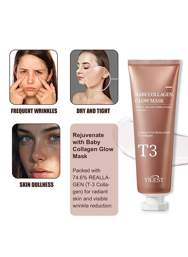 YILEST - T3 Collagen Pestlo Mask, Baby Collagen Glow Mask, T3 Collagen Hydrate and Moisturize Mask, Pore Tightening Mask Anti-Wrinkle Skin Care, Collagen Wrapping Mask, Firming Skin Elasticity (70ml) - Image 1