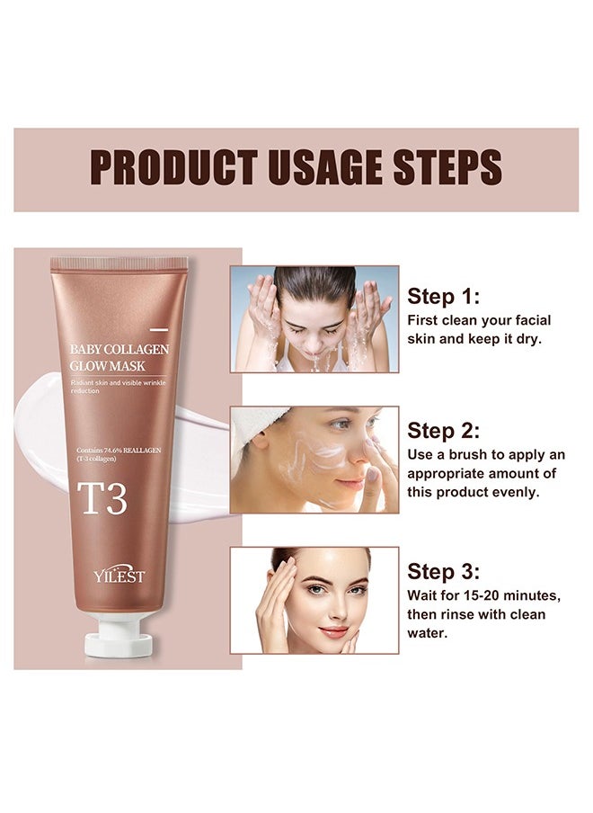 YILEST - T3 Collagen Pestlo Mask, Baby Collagen Glow Mask, T3 Collagen Hydrate and Moisturize Mask, Pore Tightening Mask Anti-Wrinkle Skin Care, Collagen Wrapping Mask, Firming Skin Elasticity (70ml) - Image 1