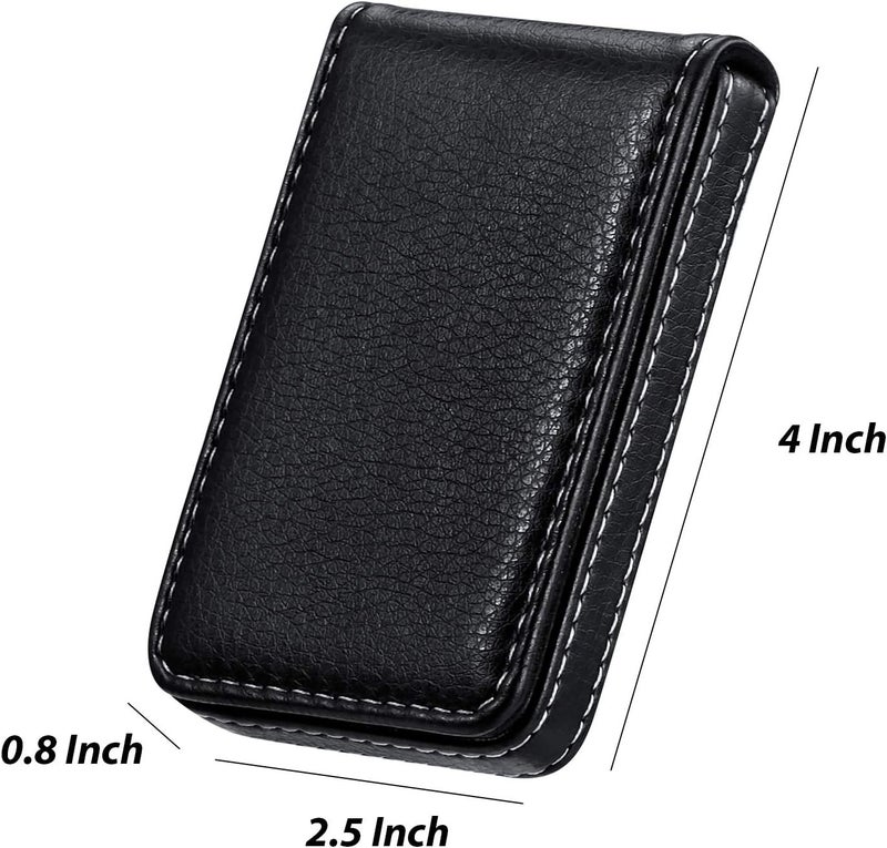 Outus 2 Pieces Business Card Holder, PU Leather Business Card Case Pocket Wallet with Magnetic Shut for Valentines Gift Men Women(Black and Coffee,Classic) - Image 2