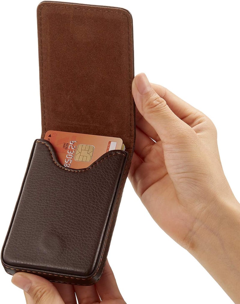 Outus 2 Pieces Business Card Holder, PU Leather Business Card Case Pocket Wallet with Magnetic Shut for Valentines Gift Men Women(Black and Coffee,Classic) - Image 5