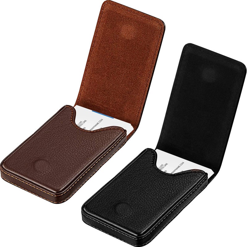 Outus 2 Pieces Business Card Holder, PU Leather Business Card Case Pocket Wallet with Magnetic Shut for Valentines Gift Men Women(Black and Coffee,Classic) - Image 1