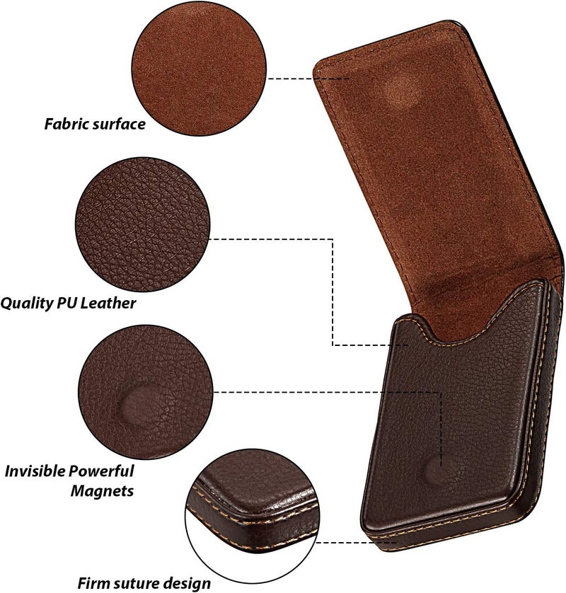 Outus 2 Pieces Business Card Holder, PU Leather Business Card Case Pocket Wallet with Magnetic Shut for Valentines Gift Men Women(Black and Coffee,Classic) - Image 3