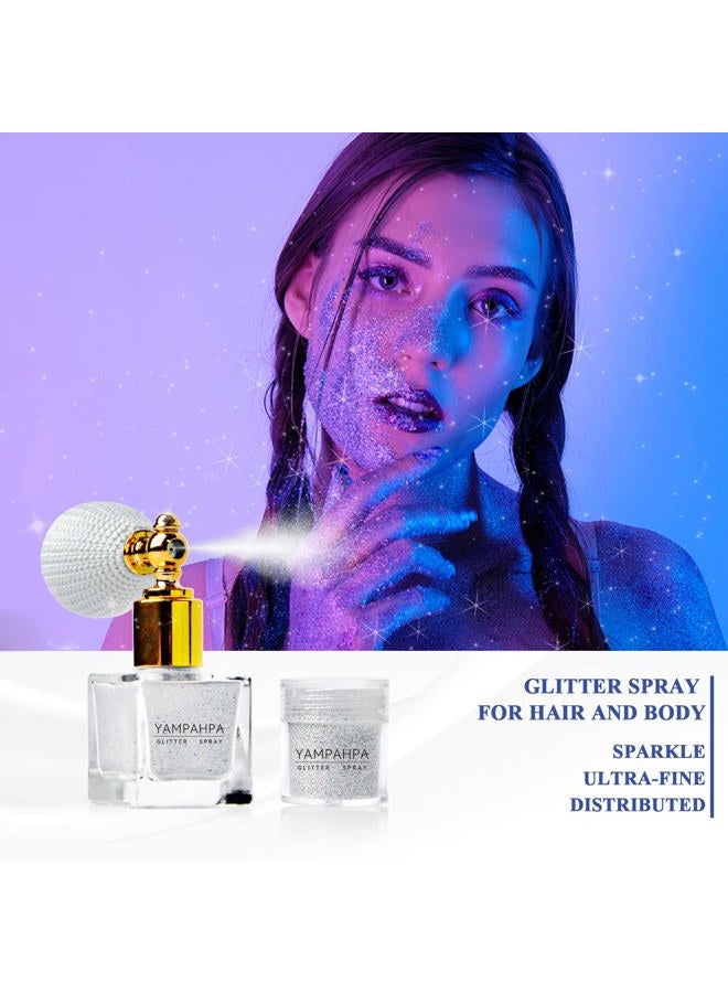 Yampahpa Vintage Body Glitter Spray, Silver Glitter Spray for Hair and Body Glitter Makeup, Extra Fine Hair Glitter for Rave Nail Christmas Craft Clothes, Include 1 Jar of Refills - Image 3