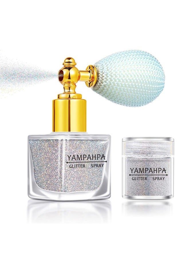 Yampahpa Vintage Body Glitter Spray, Silver Glitter Spray for Hair and Body Glitter Makeup, Extra Fine Hair Glitter for Rave Nail Christmas Craft Clothes, Include 1 Jar of Refills - Image 1