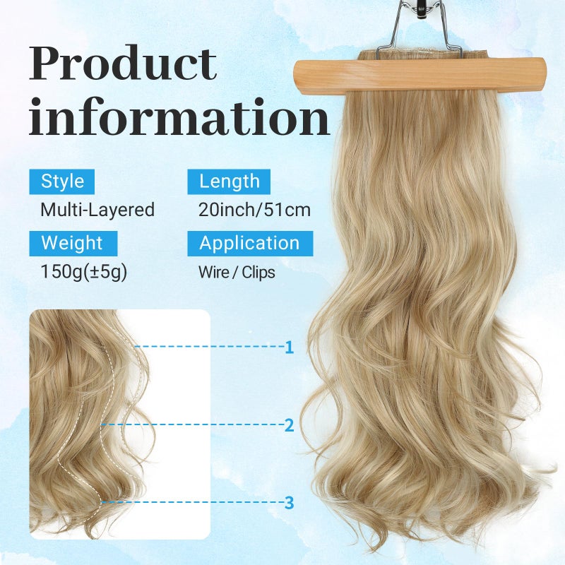 KooKaStyle Invisible Wire Hair Extensions Long Straight Layered Synthetic with Transparent Headband Adjustable Size 6 Secure Clips Hairpieces for Women(20 Inch, H1860A#Beige Blonde) - Image 5