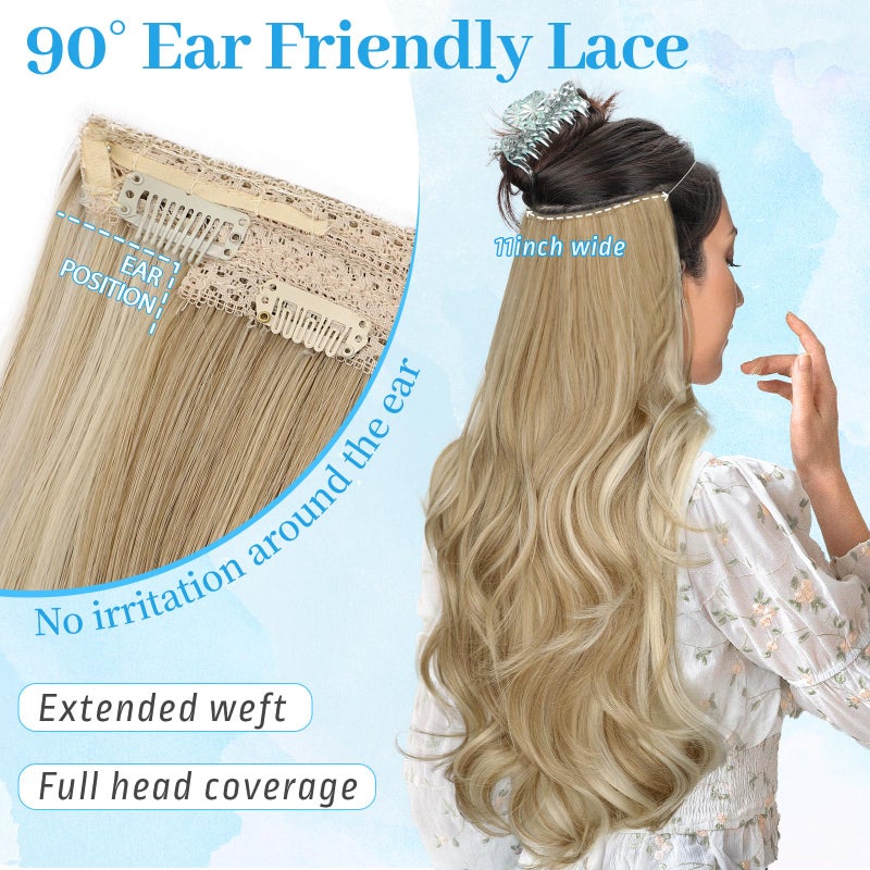 KooKaStyle Invisible Wire Hair Extensions Long Straight Layered Synthetic with Transparent Headband Adjustable Size 6 Secure Clips Hairpieces for Women(20 Inch, H1860A#Beige Blonde) - Image 4