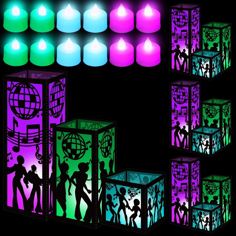 Rossesay 12 Sets Disco Centerpieces for Table 3 Size 70s Disco Ball Dancer Paper Lantern Boxes Table Ideas Decorations for 70s 80s Music Themed Party Decor Birthday Decorations