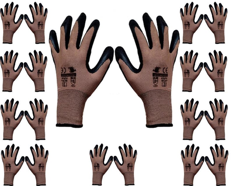 Auto E-Shopping Auto EShopping Industrial Hand Gloves Hand Work Safety Polymer Coated Non Slip Gloves Free Size Black Brown Set of 10 Pairs 
