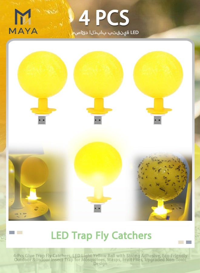 Maya 4-Pcs Glue Trap Fly Catchers, LED Light Yellow Ball with Strong Adhesive, Eco-Friendly Outdoor & Indoor Insect Trap for Mosquitoes, Wasps, Fruit Flies, Upgraded Non-Toxic Design - Image 1