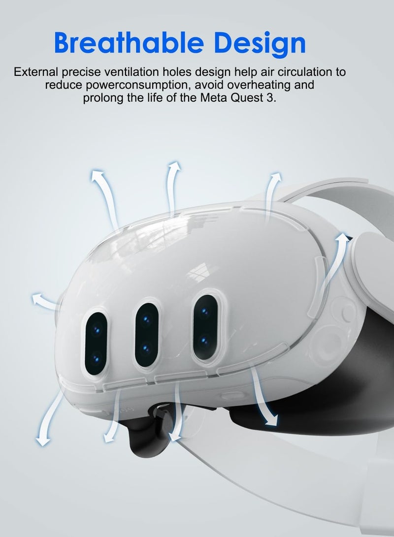 AOLION for Meta Quest 3 Accessories, Protective Shell Cover Compatible with Oculus Quest 3, VR Accessories Included Transparent Shell Cover, Lens Tempered Film, Lens Cover, Joystick Caps - Image 3