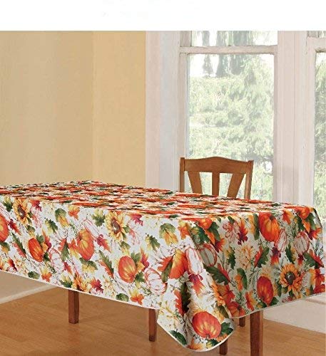 Violet Linen European Fall Harvest Pumpkins and Autumn Leaves Printed Tablecloth - 52" x 70" - Image 4