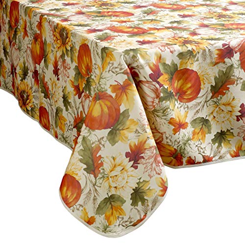 Violet Linen European Fall Harvest Pumpkins and Autumn Leaves Printed Tablecloth - 52" x 70" - Image 3
