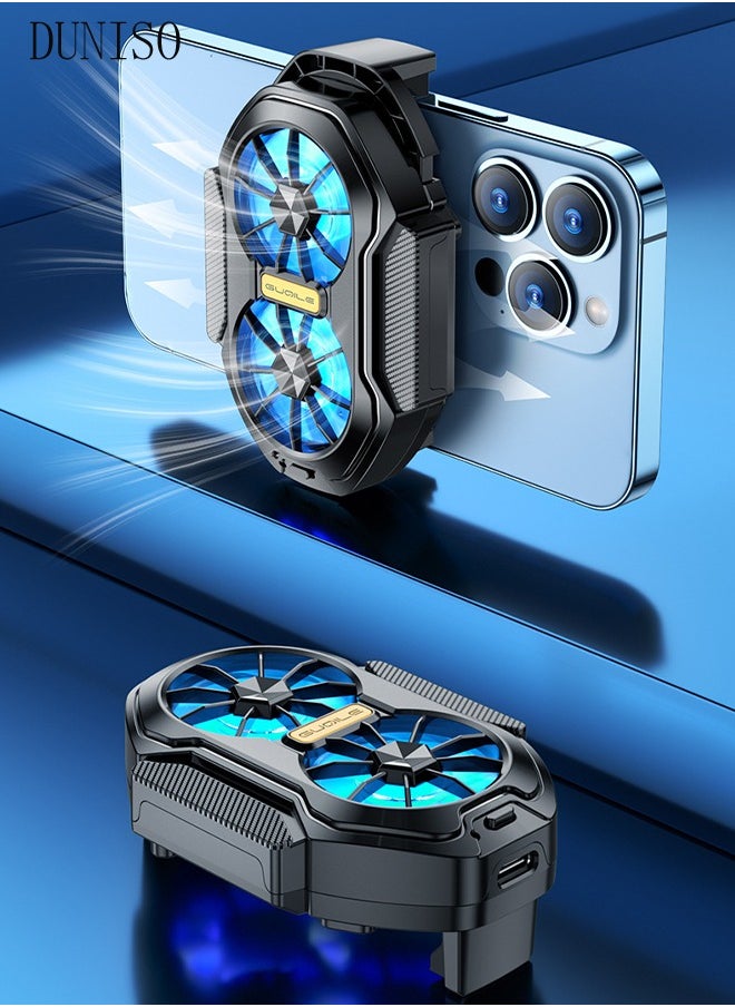 DUNISO Phone Cooler, Cooling Fan, Mobile Phone Cooling Fan, Dual Fans, Plug-In Model, Compatible With 62~92mm Mobile Phones，Rechargeable, Playing Games, Live Streaming, Watching Videos  - Image 1