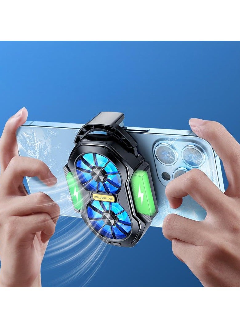 Magnetic Semiconductor Phone Cooler, Mobile Phone Cooler for Game, Compatible With 69~86mm Mobile Phones, Portable Phone Cooling Fan with Dual Fans for iOS, Android, Tiktok, Live Streaming